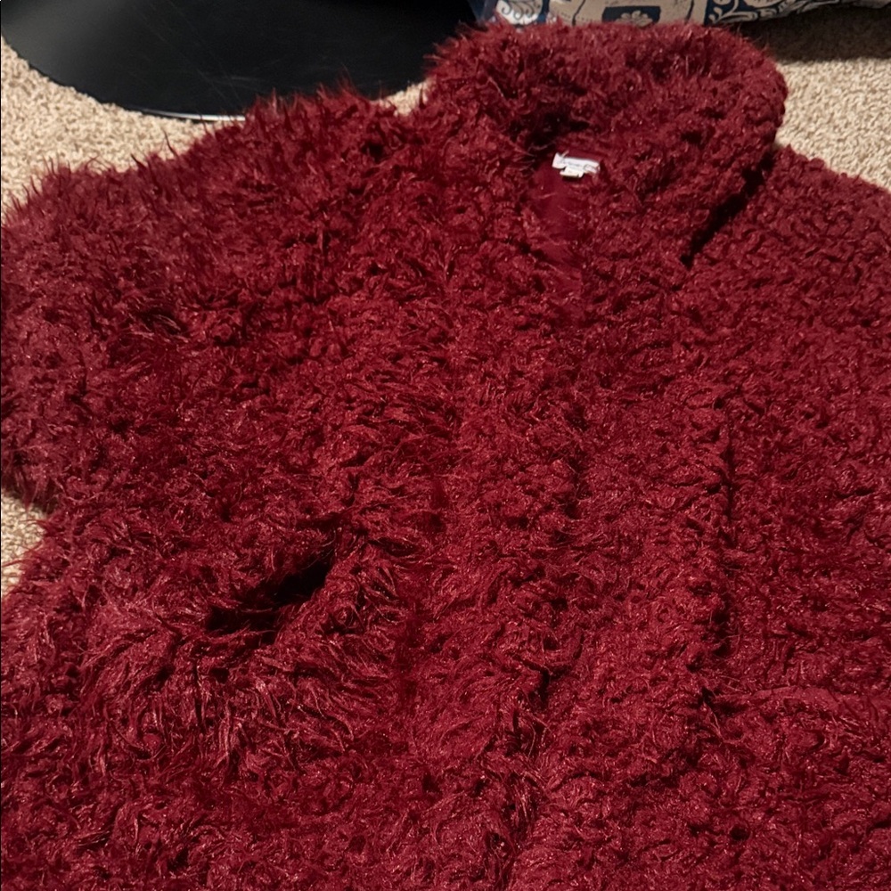 Fluffy plush maroon / burgundy jacket by love fire (XL) - EUC!